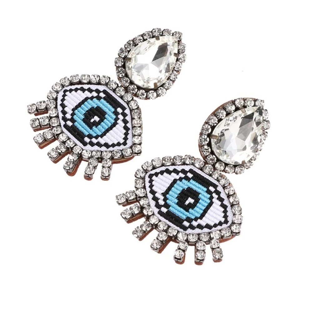 ✅NEW!! Evil Eye Rhinestone Blue Earrings